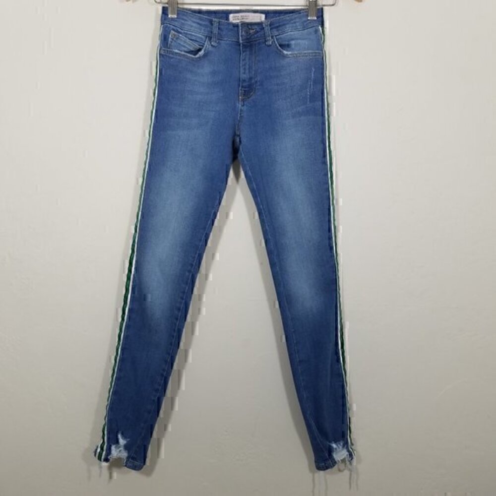 Zara Striped Side Stretch Skinny Jeans Size 2